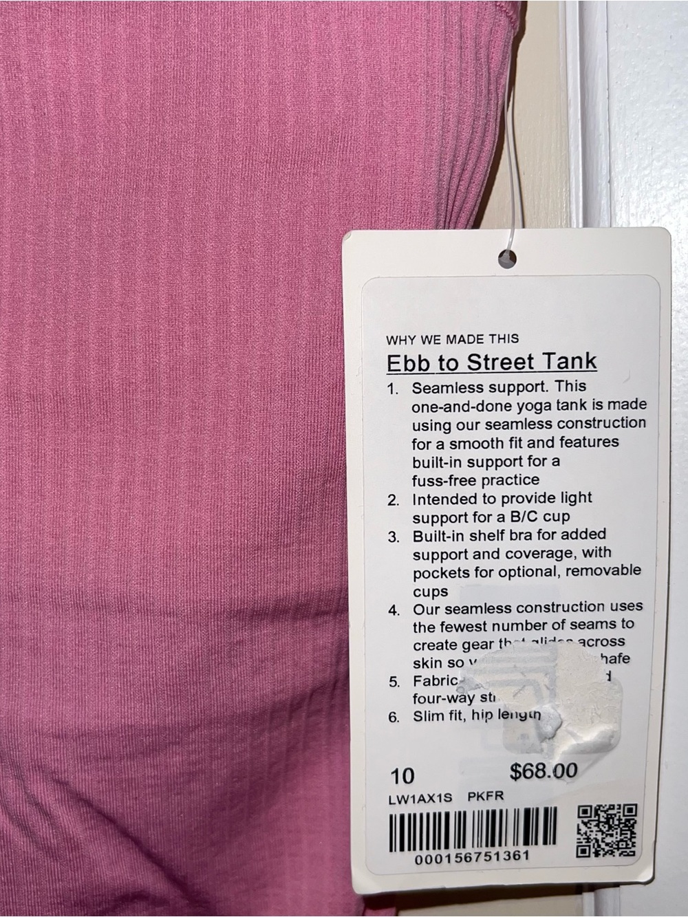 NWT Lululemon Ebb to Street Pink Frosting Tank - Picture 3 of 3